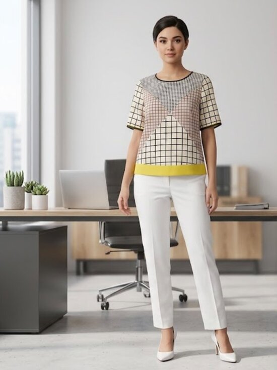 Philosophy Tops - Philosophy Geometric Grid Short Sleeve Blouse XS/S